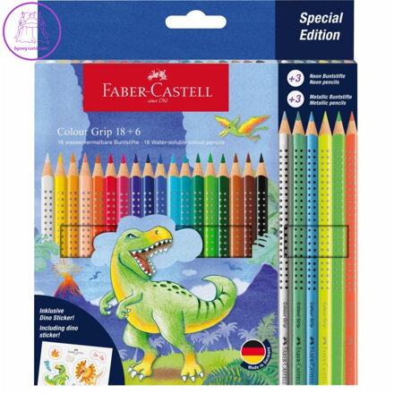 Sada pastelek Faber-Castell Colour Grip 18+6 neonových a metalických - Dino