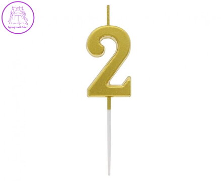 Dortová svíčka B&C - číslo "2" zlatá metalíza 9,5 cm