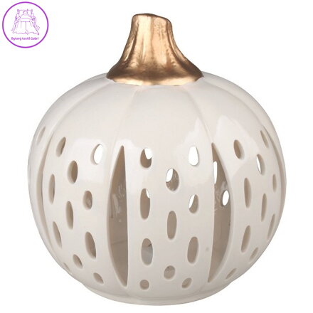 Svícen dýně porcelánová se zlatým stonkem 15 x 17 cm