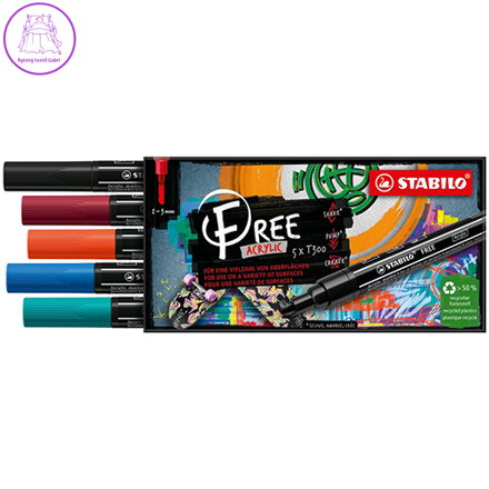Akrylový popisovač STABILO FREE Acrylic T300 Kulatý hrot 2-3 mm - Urban, sada 5 ks