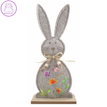 Zajíc s motivem louky z filcu 14 x 30 x 5 cm k postavení
