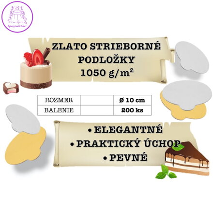 Oboustranné zlato - stříbrné podložky na dorty, průměr 10 cm (balení 200 ks)