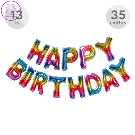 Balón narozeninový Happy Birthday 35 cm/13 ks, barevný