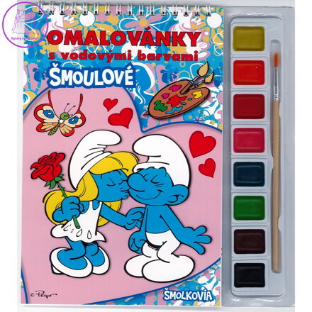 Omalovánky s vodovými barvami - A5 sešit se spirálou + vodové barvy "Šmoulové"