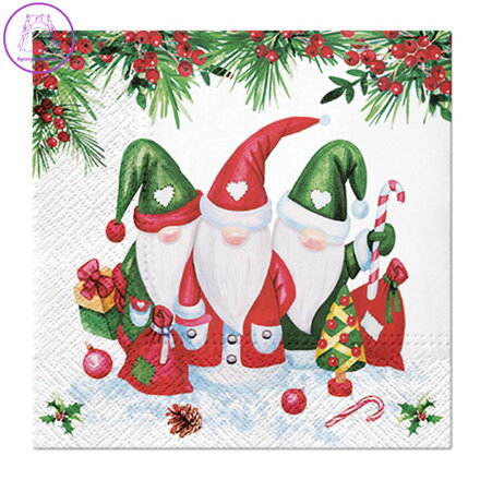 Ubrousky PAW L 33x33cm Christmas Gnomes