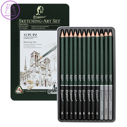 Sada tužek na kreslení a skicování (12 ks) v plechové krabičce