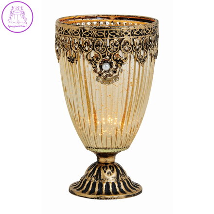 Svícen skleněný - marocký dekor 10x10x18 cm, zlatý