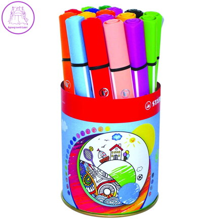 Vláknový fix s odpruženým hrotem STABILO Trio Scribbi 16 ks plechová dóza - 14 barev