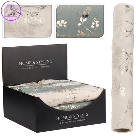 Organza látková 28x300 cm - potisk zlaté barvy (mix 2 barev / motivů)