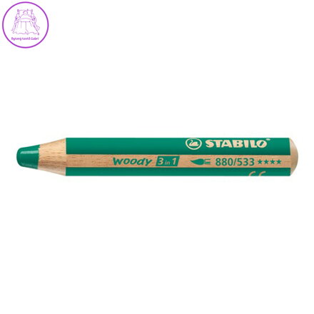 Pastelka STABILO woody 3 v 1 - barvička, vodovka, voskovka - tmavě zelená