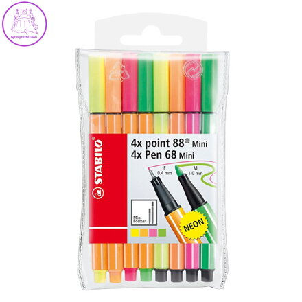 Liner jemný & Vláknový fix- STABILO point 88 Mini & Pen 68 Mini - 8 ks balení Neon