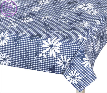 Ubrus modrá kostička s květem