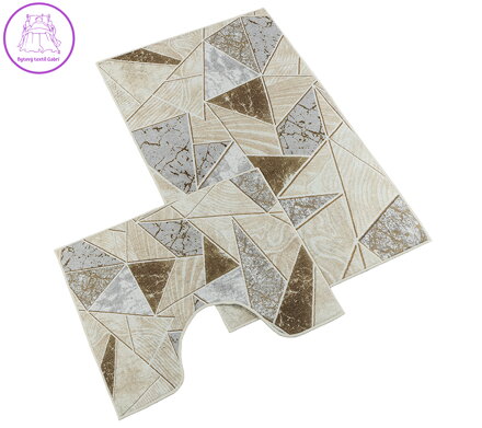 Koupelnová sada předložek 3D 60x100+60x50cm Mramorová dlažba béžová