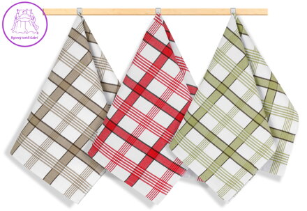 Kuchyňská utěrka 50x70cm béžové, zelené, červené káro