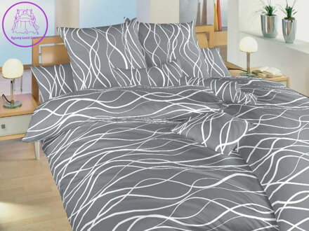 Povlečení bavlna Vlny bílé na tmavě šedém 140x200, 70x90 cm II.jakost