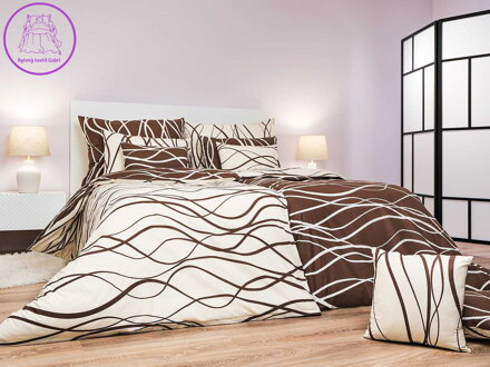 Povlečení bavlna Vlny banánové/hnědé DUO 140x200, 70x90 cm II.jakost