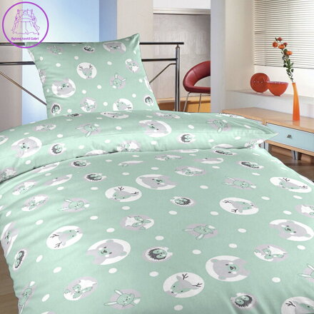 Dadka Povlečení bavlna Zvířátka mentolová 140x200, 70x90 cm