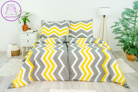 Ložní povlečení bavlněné Stanex cikcak žlutý (LS192), 140 x 220 + 90 x 70, Knoflíkové
