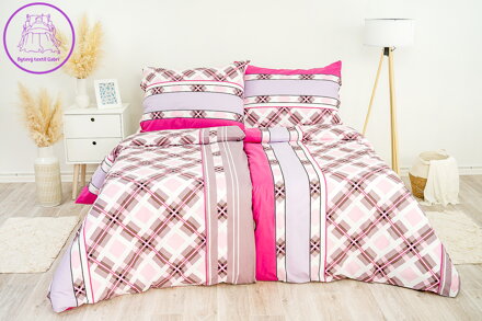 Ložní povlečení bavlněné Stanex kostka růžová (LS216), 140 x 220 + 90 x 70, Knoflíkové