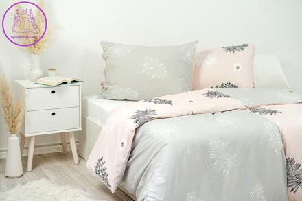 Povlak na polštář bavlněný Stanex kapradí růžovo-šedé (LS292), 40 x 40 cm, Knoflíkové