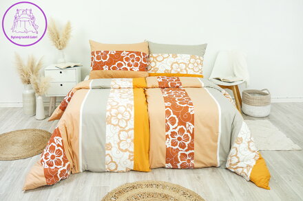 Ložní povlečení bavlněné Stanex květiny béžové (LS149), 140 x 200 + 90 x 70, Knoflíkové