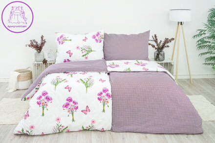 Ložní povlečení bavlněné Stanex jaro fialové (LS246), 140 x 200 + 90 x 70, Knoflíkové