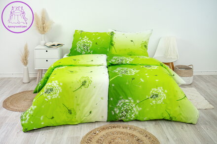 Ložní povlečení bavlněné Stanex pampeliška zelená (LS295), 140 x 200 + 90 x 70, Knoflíkové
