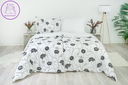 Ložní povlečení bavlněné Stanex astra černo-bílá (LS147), 140 x 220 + 90 x 70, Knoflíkové