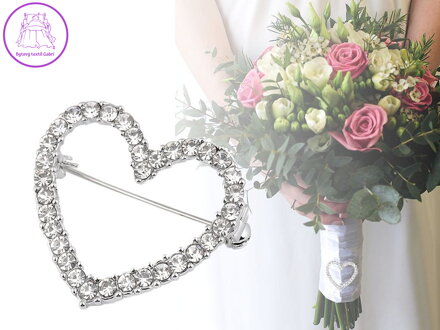 Brož s broušenými kamínky srdce, květ