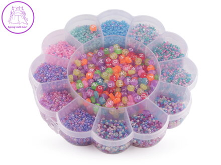 Sada korálků v boxu s návlekovým materiálem