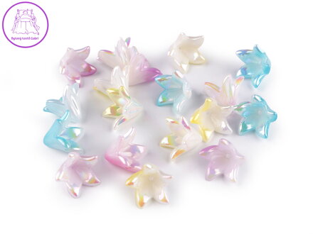 Plastové korálky s AB efektem květ / zvoneček / sukýnka 12x16 mm