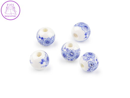 Porcelánové korálky s květy Ø10 mm