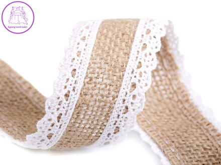 Jutová stuha s bavlněnou krajkou