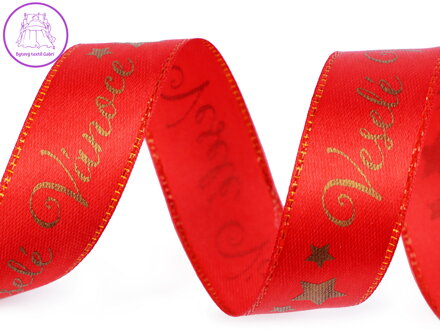 Vánoční saténová stuha Veselé Vánoce šíře 20 mm