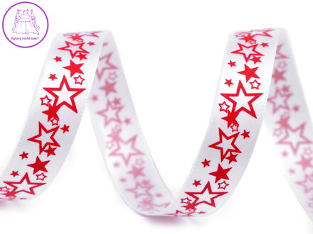 Vánoční saténová stuha hvězdy, santa šíře 16 mm