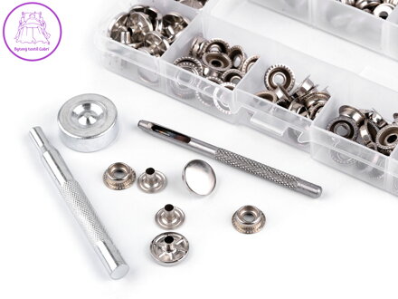 Sada kovových druků Ø15 mm s razičem a průbojníkem