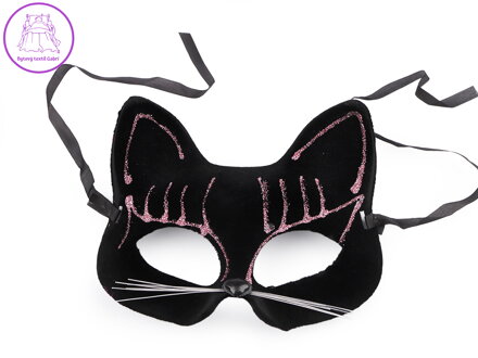 Karnevalová maska - škraboška sametová s glitry kočka