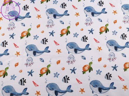 Bavlněná látka / plátno mořský svět