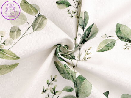 Polobavlněná látka se strukturou Half panama s digitálním tiskem rostliny