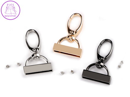 Kovová karabina otočná s koncovkou na popruh, průvlek 25 mm