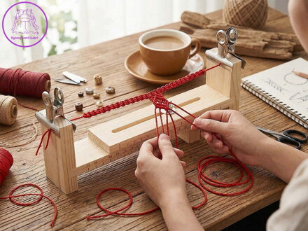 Dřevěný stav na pletení náramků a náhrdelníků, nastavitelný