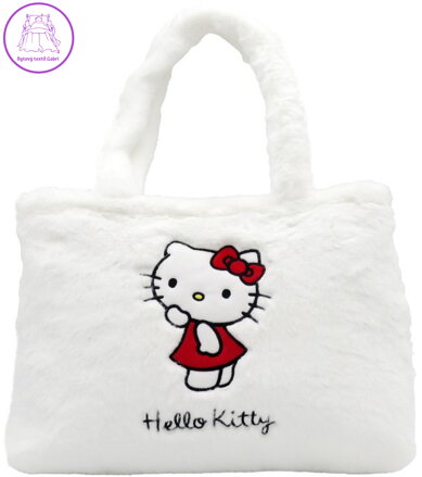 EP Line Taška bílá kočička Hello Kitty plyšová velká 40x27cm na zip