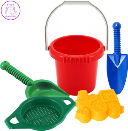 LORI 216 Pískový set kyblík se sítkem se 2 nástroji a formičkou na písek