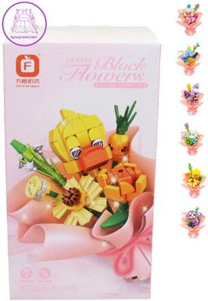 Stavebnice kytice se zvířátkem skládačka 123-132 dílků 6 druhů plast