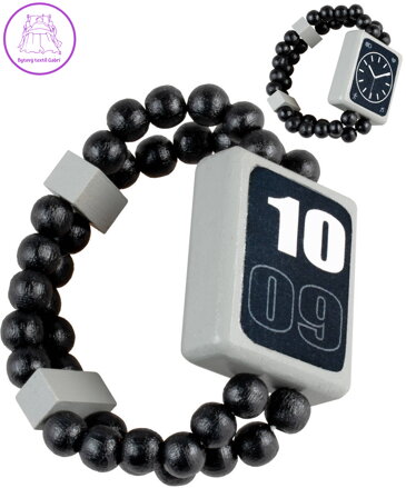 DETOA DŘEVO Hodinky černé náramkové oboustranné náramek s korálky