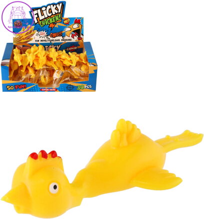 Kuře natahovací létací střílecí antistresové zvířátko silikonové dětská žertovinka