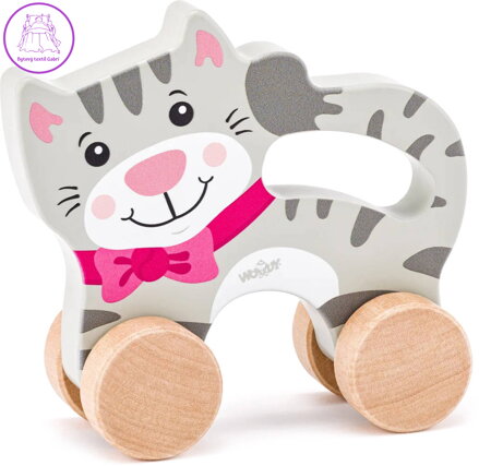 WOODY DŘEVO Kočka na kolečkách s držadlem baby *DŘEVĚNÉ HRAČKY*