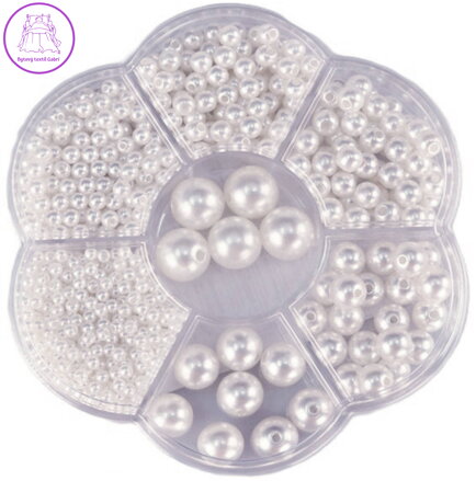 Korálky navlékací metalické bílé set 1150ks 3-12mm v plastovém boxu