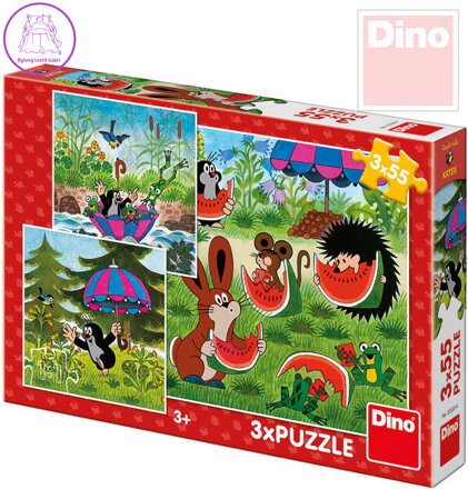 DINO Puzzle Krtek a paraplíčko (Krteček) 18x18cm 3v1 skládačka 3x55 dílků