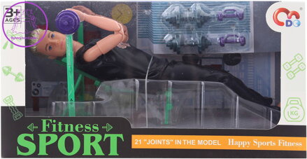 Panáček kloubový fitness sportovec panák set s lavicí a činkami plast